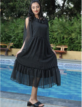 Funky traditional trendy short sleeves white dot printed fox georget drees