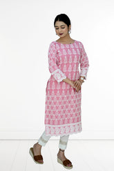 Hakoba - 2 Side Cut Pink Kurti - Only Kurti