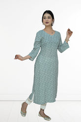 Reyon-2 side cut kurti - Green