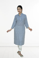 Reyon-2 side cut kurti - Blue
