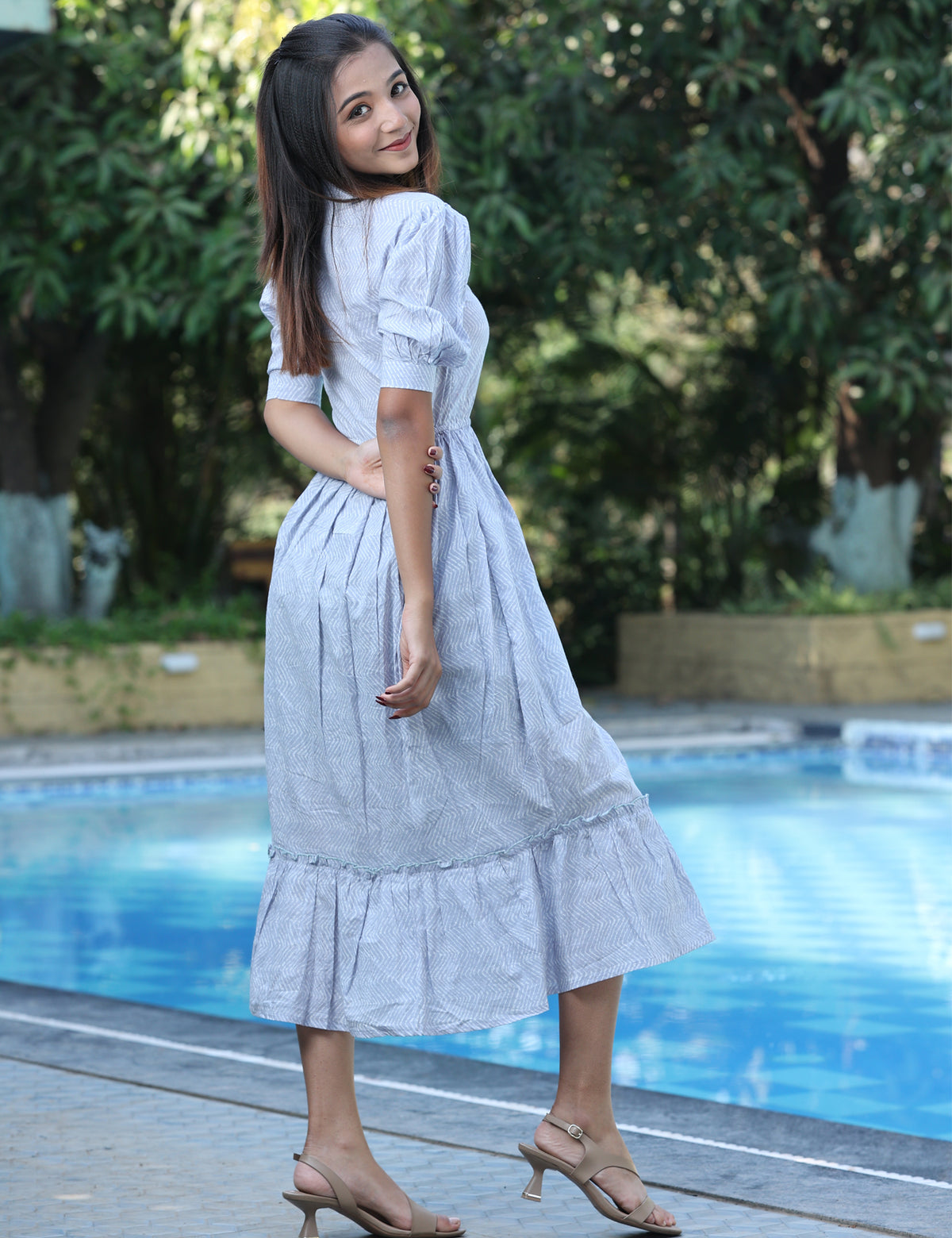 Printed Cotton Frill One Piece Dress AgmaeFashion Printed Cotton Frill One Piece Dress AgmaeFashion