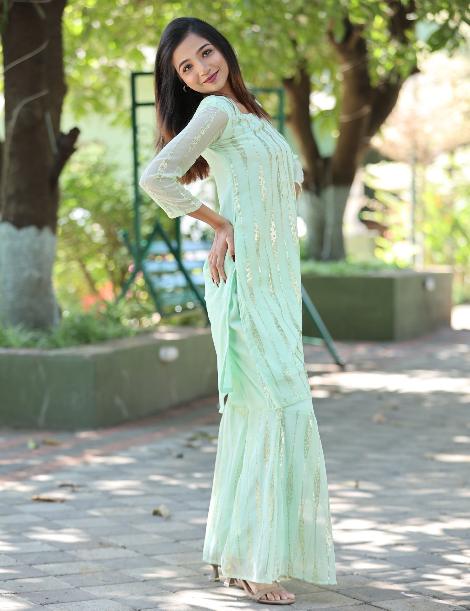 Mint Sequins georget readymade sharara suit