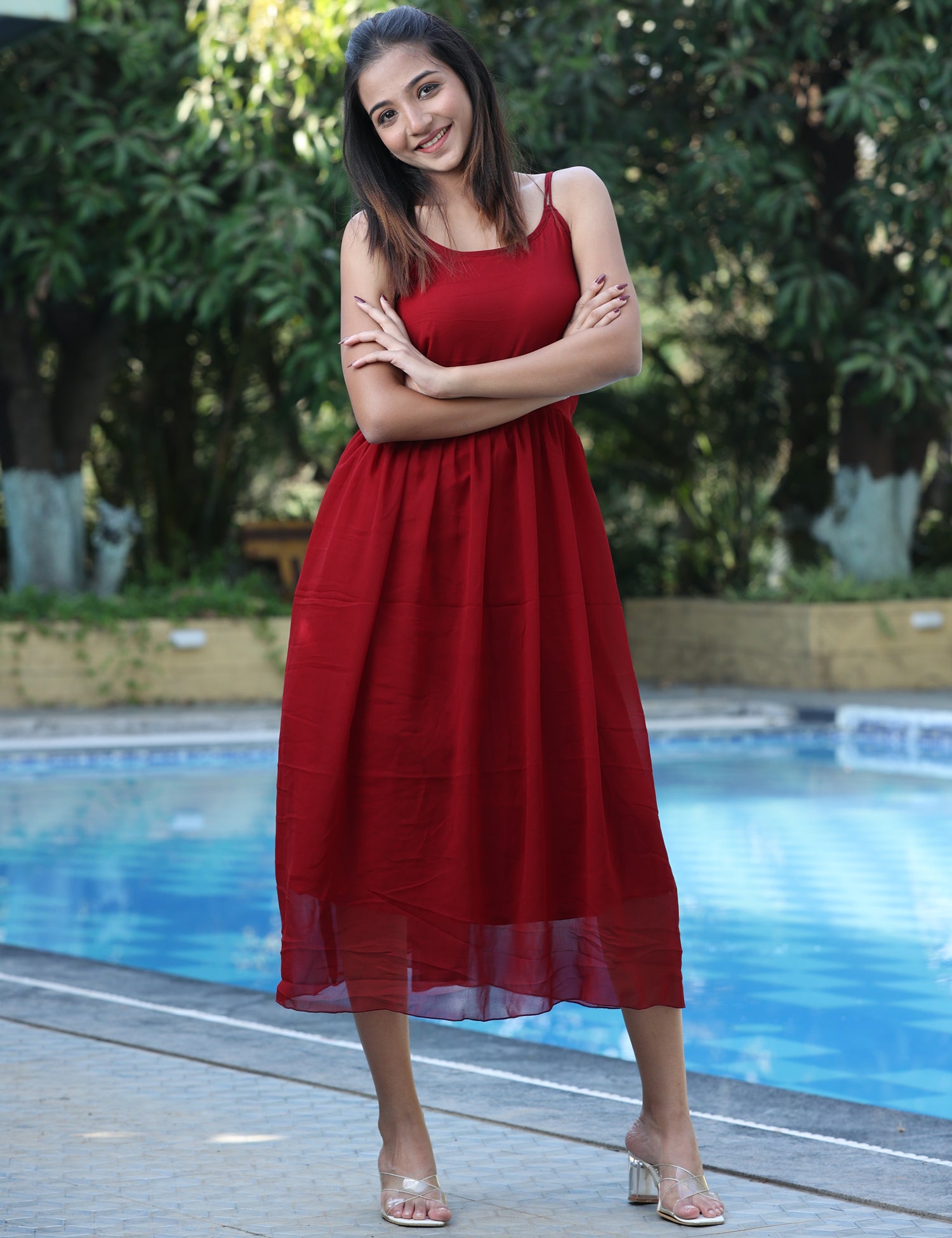 Georgette Fit & Flare Sleeveless Dress