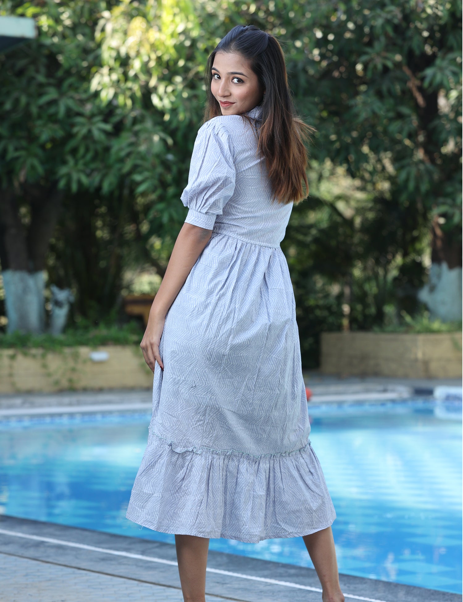 Printed Cotton Frill One Piece Dress – AgmaeFashion