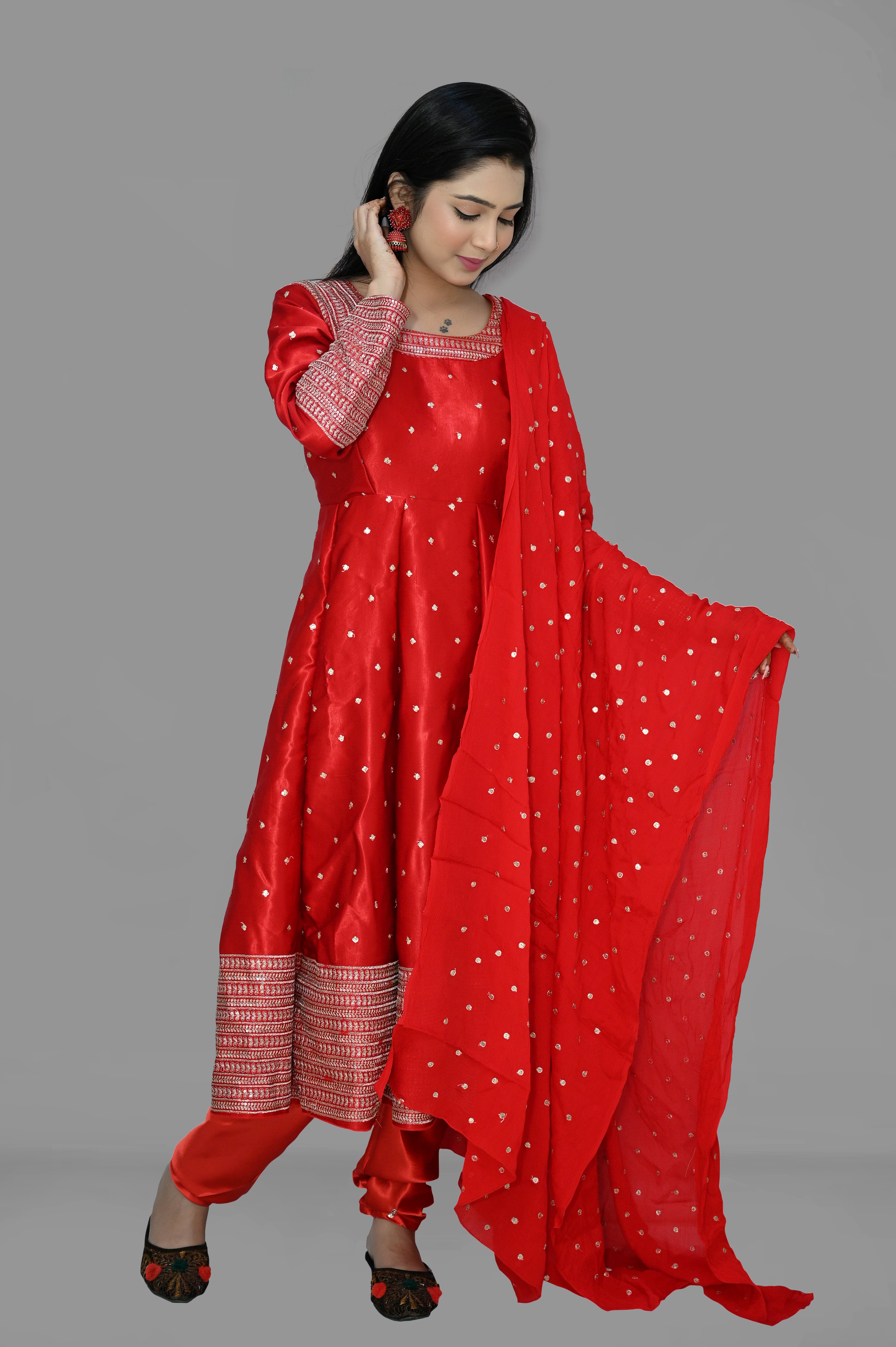Anarkali Kurti Gajji Silk Set