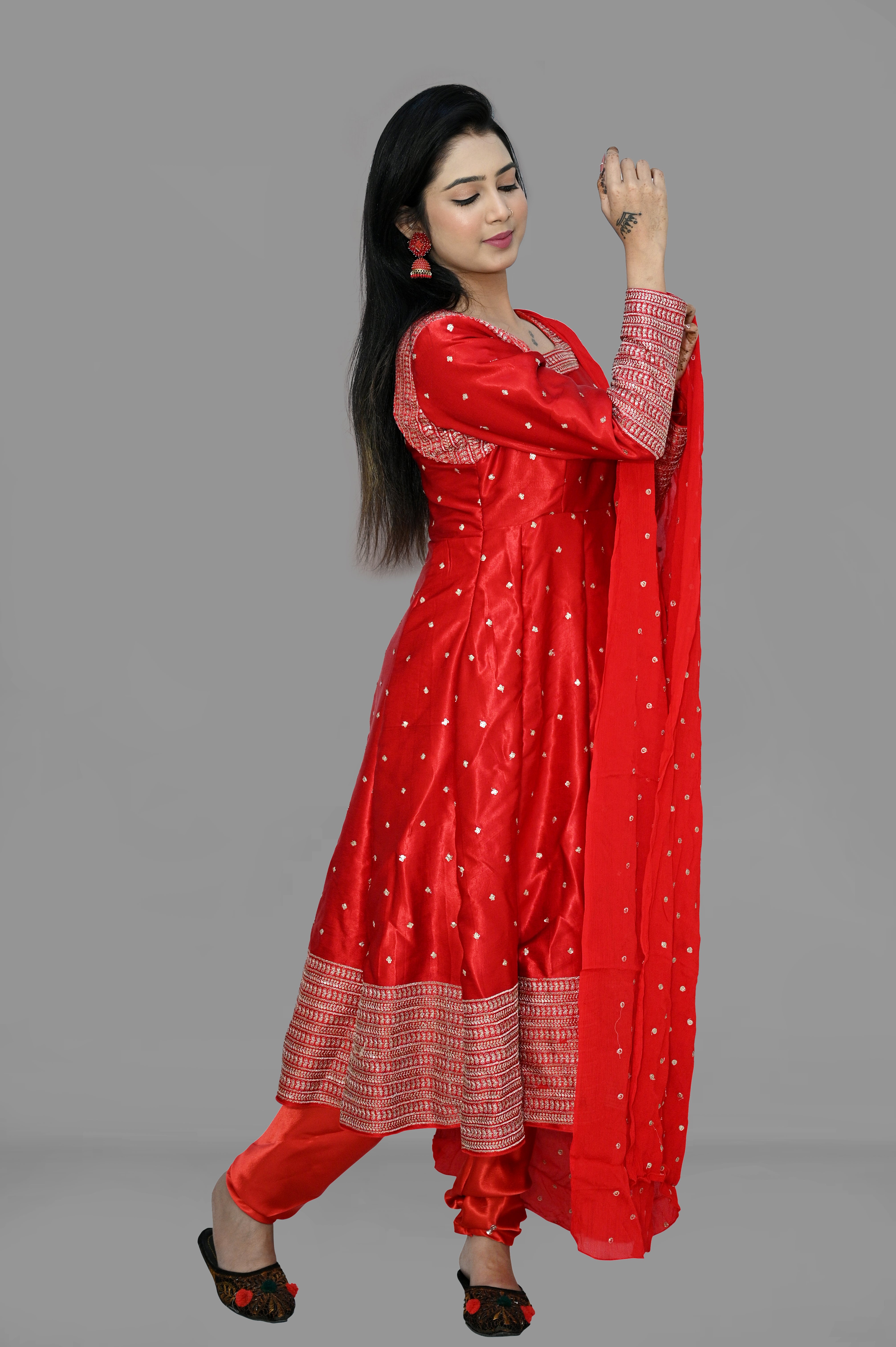 Anarkali Kurti Gajji Silk Set