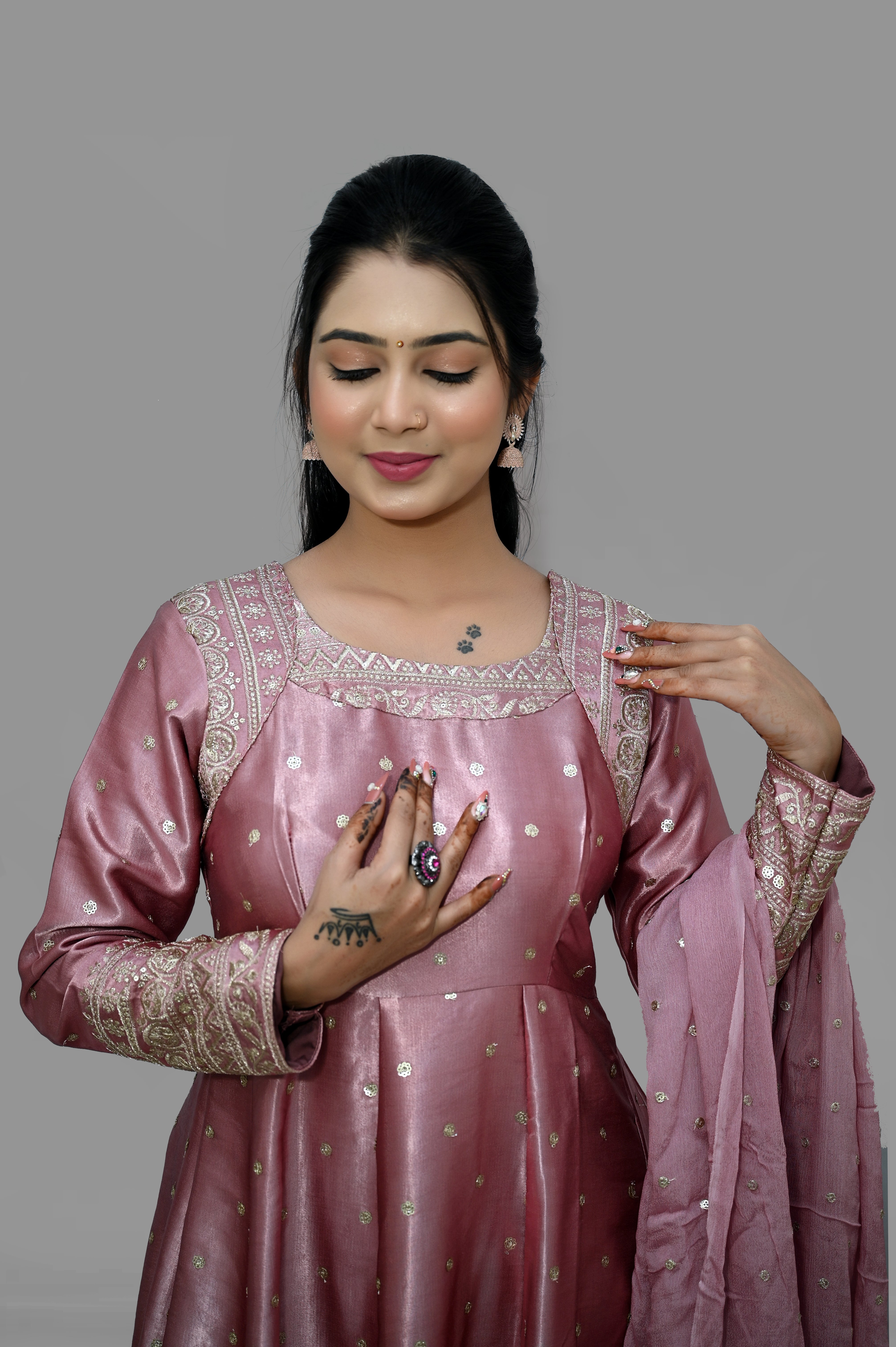 Anarkali Kurti Gajji Silk Set