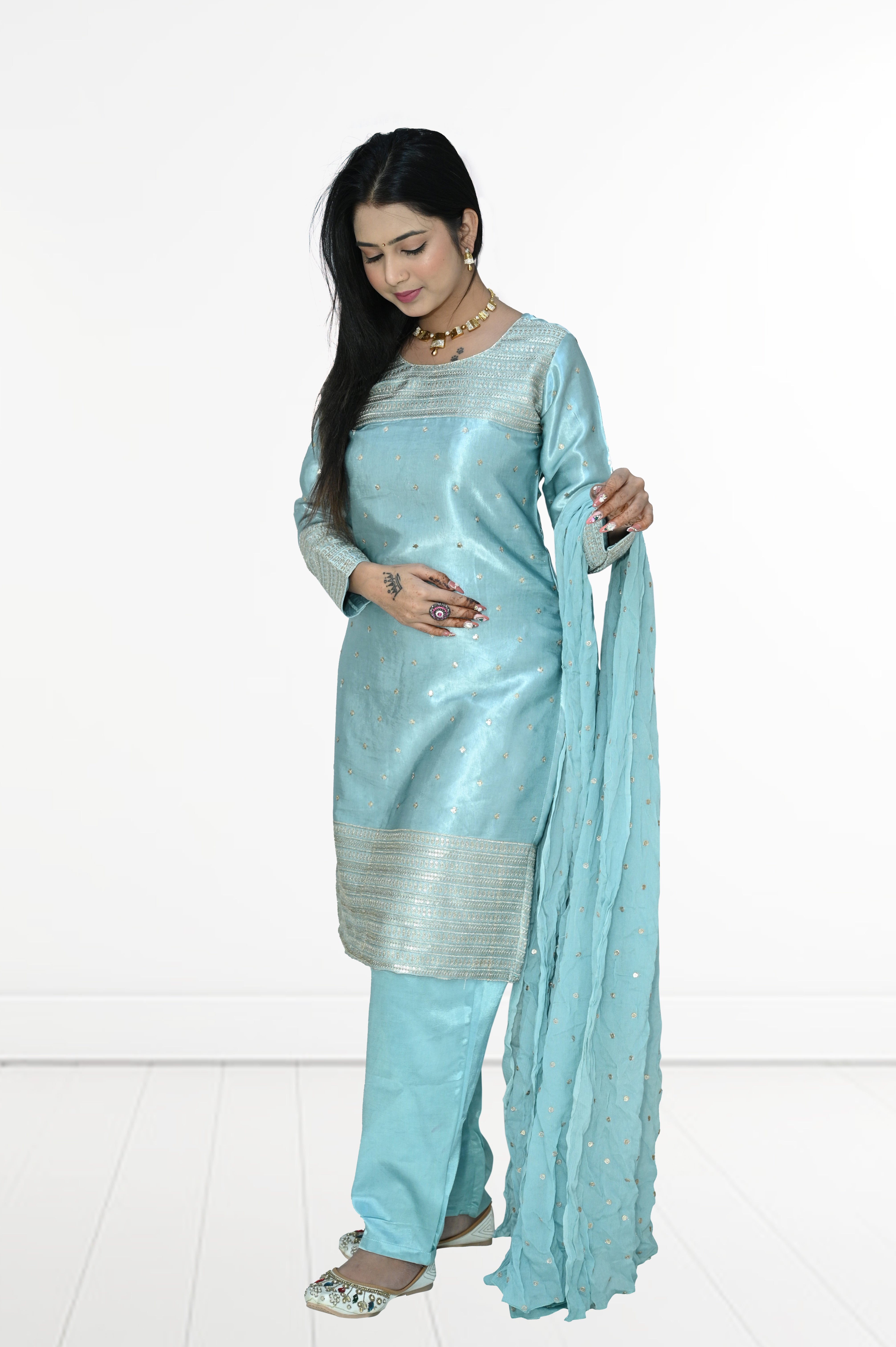 Kurti Light Rose Gajji silk set