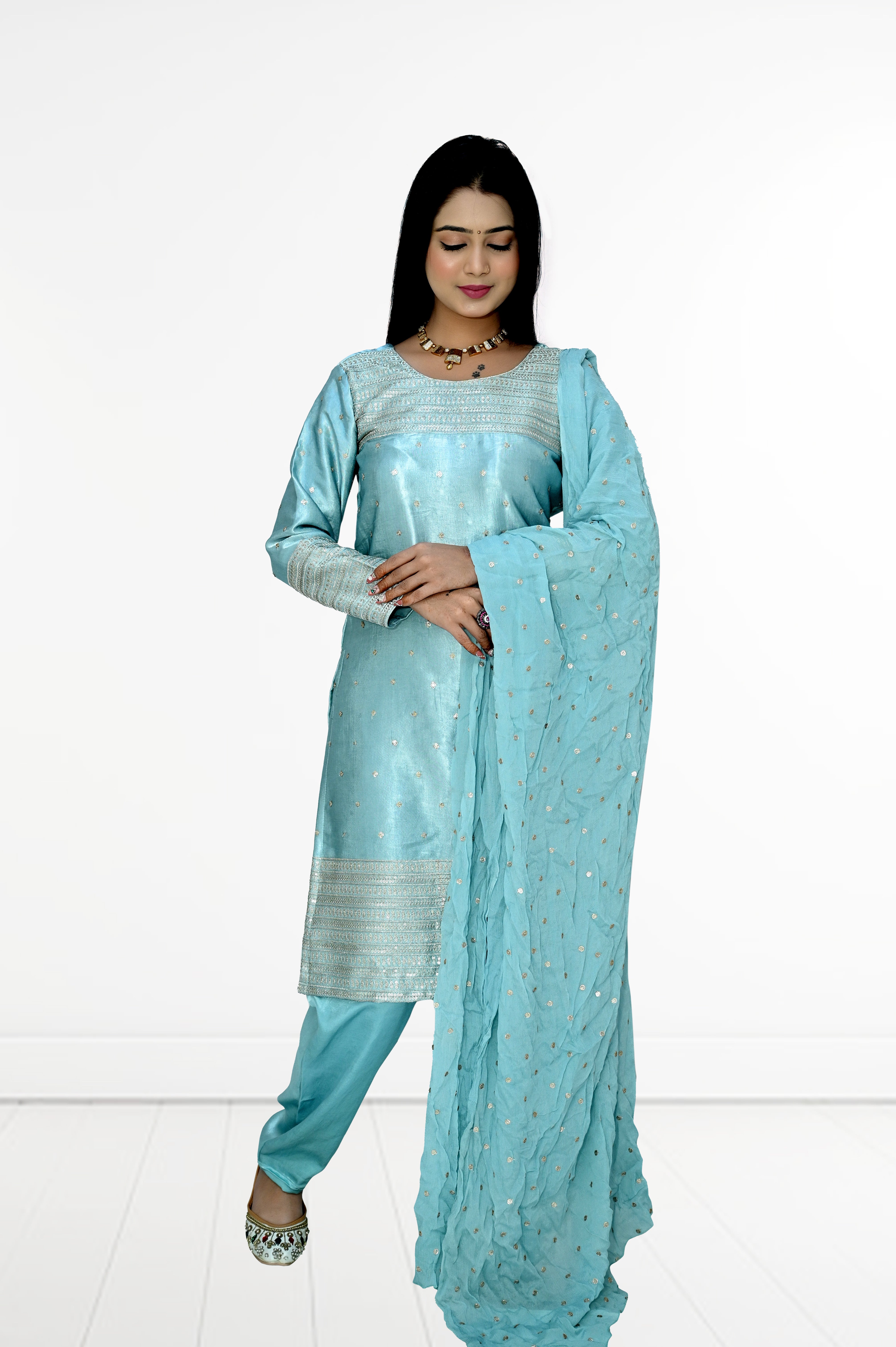 Kurti Light Rose Gajji silk set