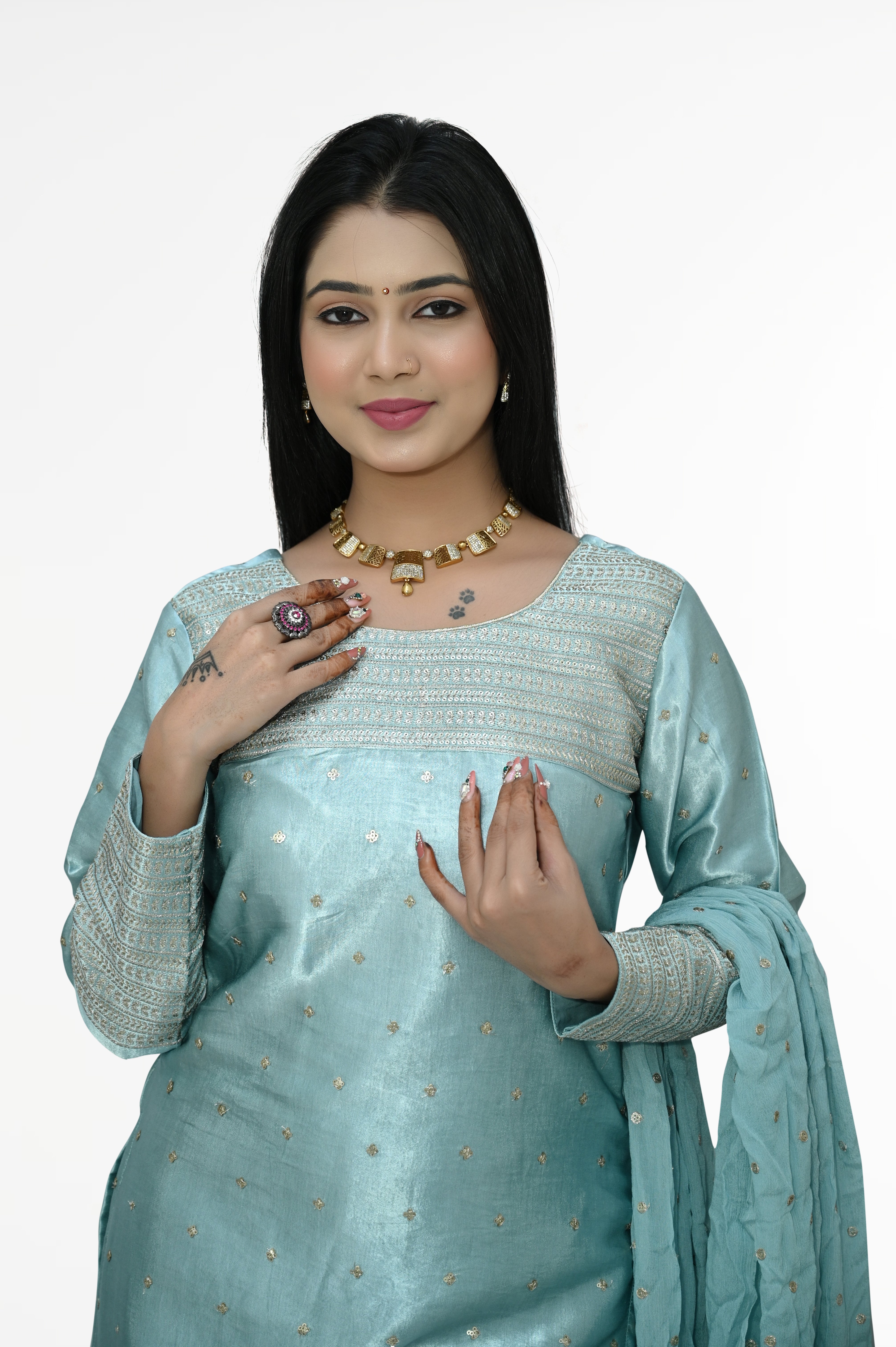 Kurti Light Rose Gajji silk set