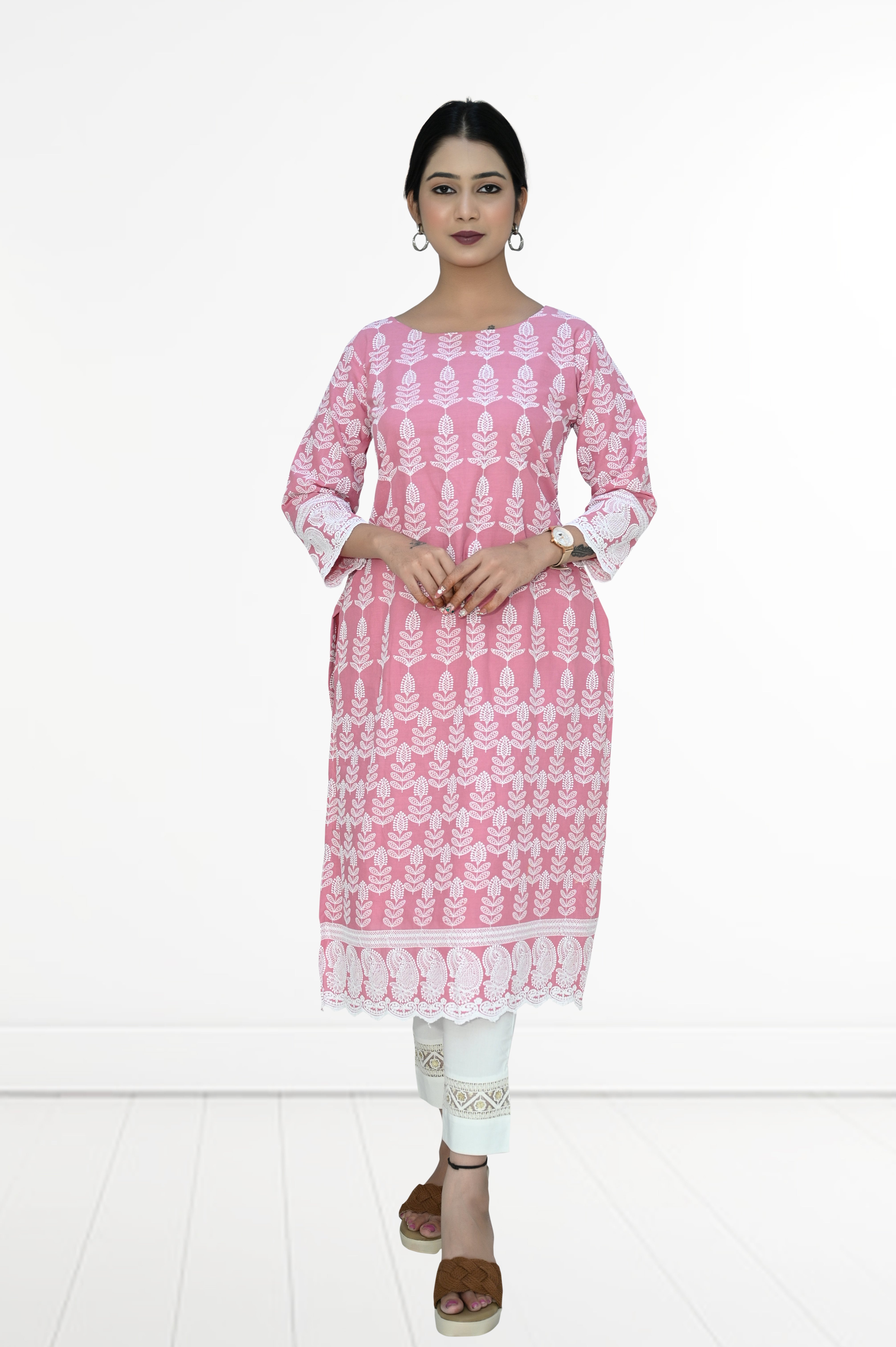 Hakoba - 2 Side Cut Pink Kurti - Only Kurti