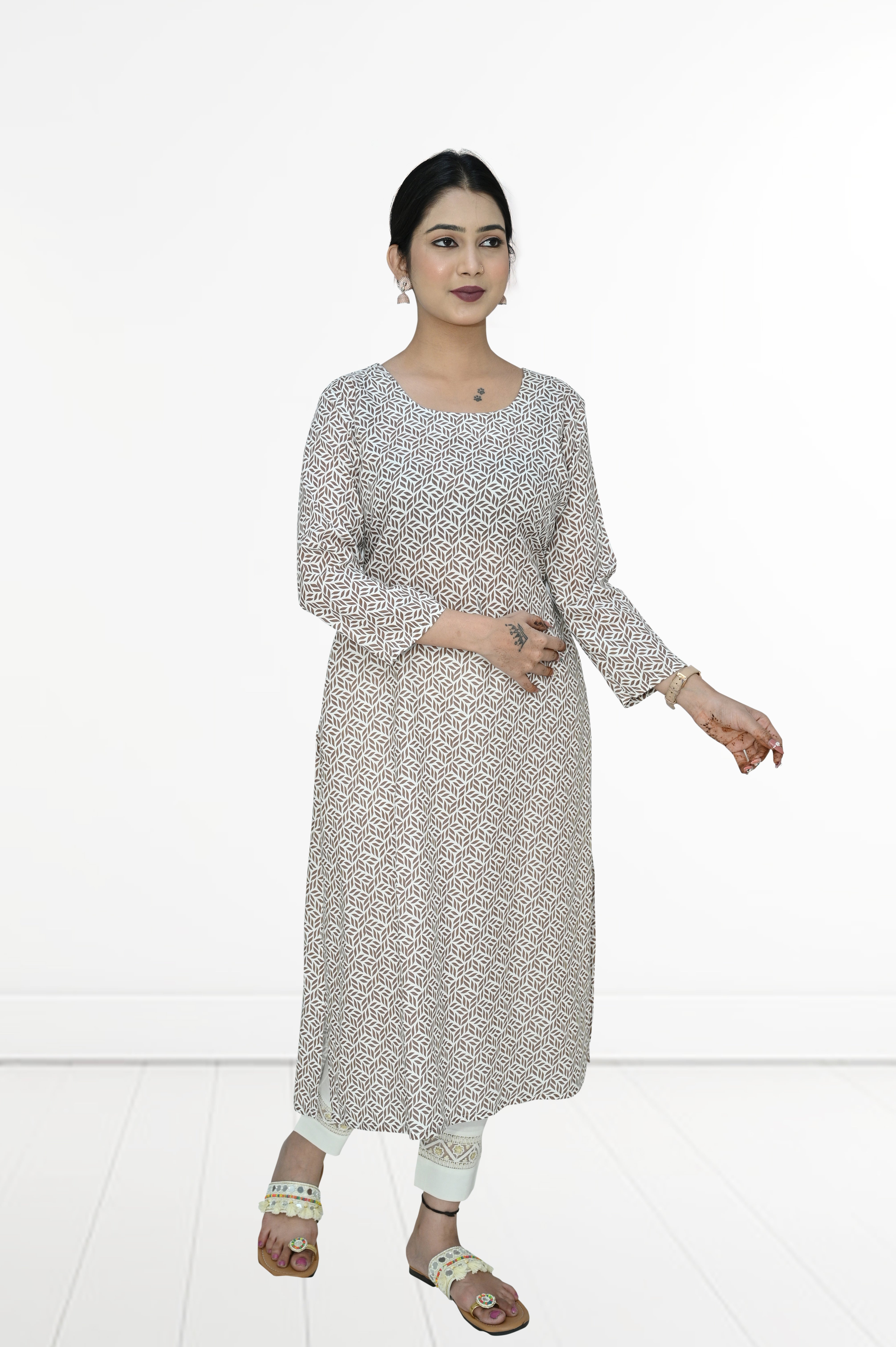 Reyon-2 side cut kurti - Brown