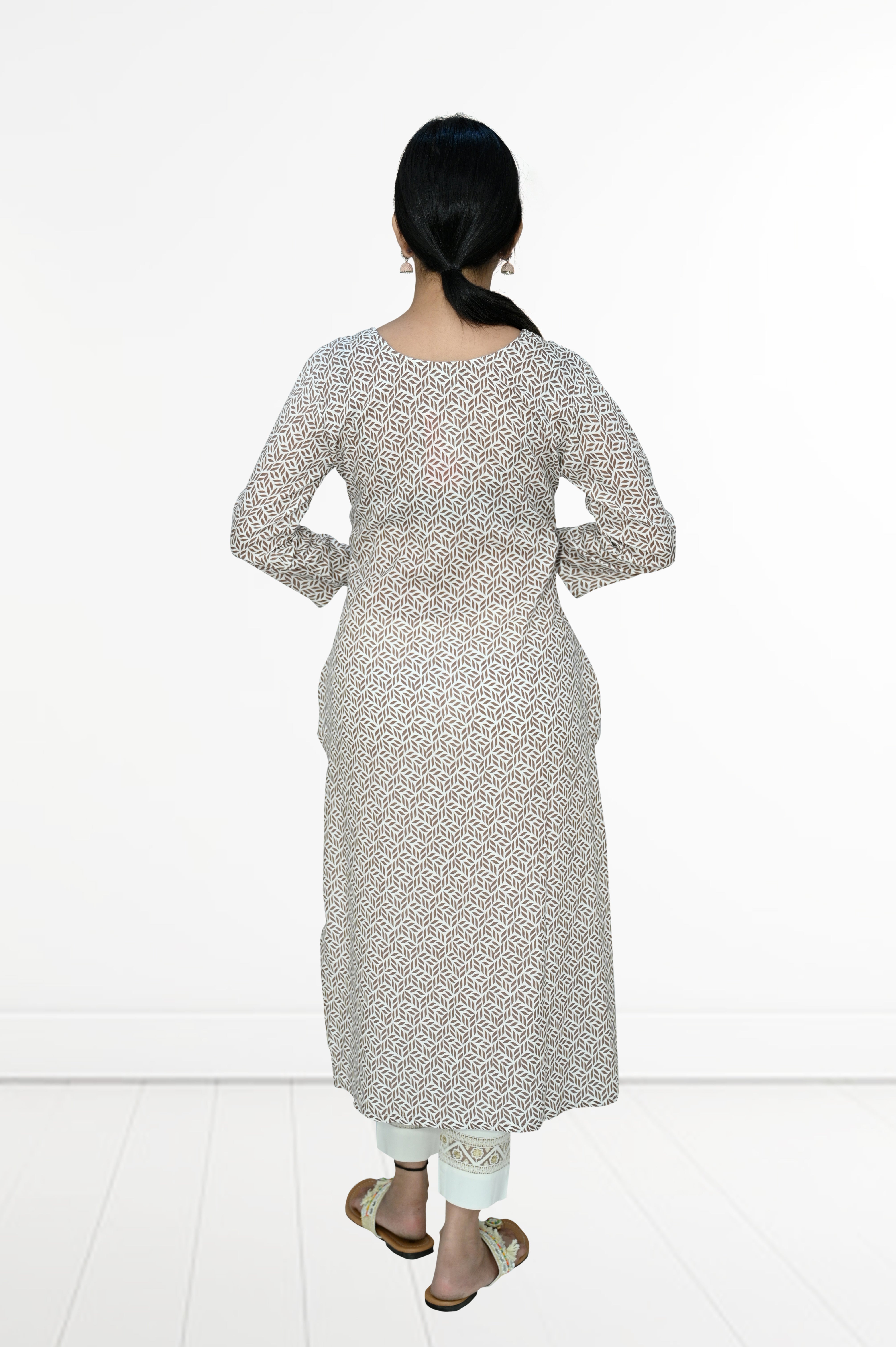 Reyon-2 side cut kurti - Brown